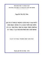 QUẢN LÝ HOẠT ĐỘNG GIÁO DỤC ĐẠO ĐỨC CHO HỌC SINH CỦA GIÁO VIÊN BỘ MÔN Ở CÁC TRƯỜNG TRUNG HỌC PHỔ THÔNG TƯ THỤC TẠI THÀNH PHỐ HỒ CHÍ MINH