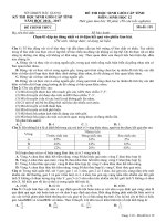 Đề và đáp án thi học sinh giỏi trắc nghiệm môn sinh học tỉnh bắc giang