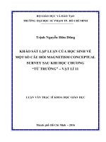 KHẢO SÁT LẬP LUẬN CỦA HỌC SINH VỀ MỘT SỐ CÂU HỎI MAGNETISM CONCEPTUAL SURVEY SAU KHI HỌC CHƯƠNG TỪ TRƯỜNG – VẬT LÍ 11