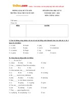 Đề thi học kỳ 2 môn Tiếng Anh lớp 6 trường THTHCS Xuân Sơn, Phú Thọ năm học 2015  2016 