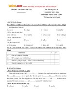 Đề thi học kỳ 2 môn Tiếng Anh lớp 6 trường THCS Hiếu Thành, Vĩnh Long năm học 2015  2016 