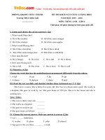 Đề thi học kỳ 2 môn Tiếng Anh lớp 6 trường THCS Biên Giới, Tây Ninh năm học 2015  2016 