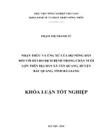nhận thức và ứng xử của hộ nông dân đối với rủi ro dịch bệnh trong chăn nuôi lợn trên địa bàn xã tân quang, huyện bắc quang, tỉnh hà giang 