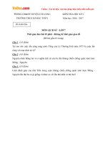 Đề thi học kì 1 môn Lịch sử lớp 7 trường THCS Bắc Thủy, Lạng Sơn năm học 2016  2017 