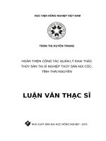 Hoàn thiện công tác quản lý khai thác thủy sản tại Xí nghiệp Thủy sản Núi Cốc, tỉnh Thái Nguyên