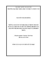 Những cách tân về nghệ thuật trong truyện ngắn của một số cây bút nữ thời kỳ 1986 đến nay (nguyễn thị thu huệ, nguyễn ngọc tư, đỗ bích thúy) 