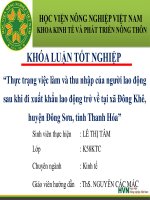 Thực trạng việc làm và thu nhập của người lao động sau khi đi xuất khẩu lao động trở về tại xã đông khê, huyện đông sơn, tỉnh thanh hóa 