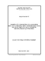 Nghiên cứu ảnh hưởng của loại hình thức ăn và phương thức nuôi đến khả năng sản xuất thịt của vịt CV Super M3 thương phẩm tại Vĩnh Phúc