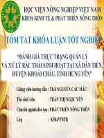 đánh giá thực trạng quản lý và xử lý rác thải sinh hoạt tại xã dân tiến, huyện khoái châu, tỉnh hưng yên 