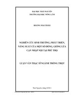 Nghiên cứu sinh trưởng, phát triển, năng suất của một số dòng, giống lúa cạn nhập nội tại Phú Thọ.
