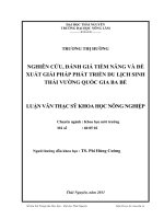 Nghiên cứu, đánh giá tiềm năng và đề xuất giải pháp phát triển du lịch sinh thái Vườn quốc gia Ba Bể