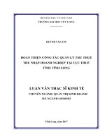 Hoàn thiện công tác quản lý thu Thuế TNDN tại Cục Thuế tỉnh Vĩnh Long (LV thạc sĩ)