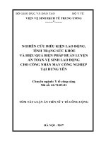 Nghiên cứu điều kiện lao động, tình trạng sức khỏe và đánh giá hiệu quả biện pháp huấn luyện an toàn - vệ sinh lao động cho công nhân may công nghiệp tại Hưng Yên (TT)