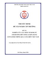 Nghiên cứu các nhân tố kinh tế ảnh hưởng đến tổng sản lượng hàng container thông qua cảng biển việt nam 
