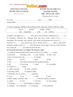 Đề thi kì 2 môn Tiếng anh lớp 8 THCS Cổ Thành, Hải Dương năm 2015  2016