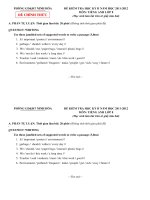 Đề thi kì 2 môn Tiếng anh lớp 8 thị xã Ninh Hoà, Khánh Hoà năm 2011  2012