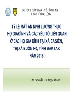 Tỉ lệ mất an ninh lương thực hộ gia đình và các yếu tố liên quan ở các hộ gia đình tại xã EA siên, thị xã buôn hồ, tỉnh ĐAK LAK năm 2016