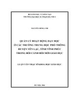 Quản lý hoạt động dạy học ở các trường trung học phổ thông huyện yên lạc, tỉnh vĩnh phúc trong bối cảnh đổi mới giáo dục 