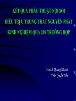 Kết quả phẫu thuật nội soi điều trị u trung thất nguyên phát kinh nghiệm qua 209 trường hợp