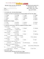 Đề thi kì 2 môn Tiếng anh lớp 8 trường THCS Nguyễn Chí Thanh năm 2015  2016