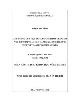 Ảnh hưởng của việc bổ sung chế phẩm TT.Enzym vào khẩu phần ăn của gà mía X Lương Phượng nuôi tại thành phố Thái Nguyên