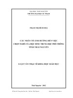 Các nhân tố ảnh hưởng đến việc chọn ghề của học sinh trung học phổ thông tỉnh Thái Nguyên