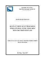 Quản lý thuế xuất nhập khẩu tỉnh attapue, nước cộng hòa dân chủ nhân dân lào 