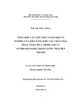 TỔNG hợp vật LIỆU OXIT NANO mgo và NGHIÊN cứu KHẢ NĂNG KHỬ các CHẤT màu HOẠT TÍNH CHỨA NHÓM AZO và ANTHRAQUINONE TRONG nước THẢI dệt NHUỘM 