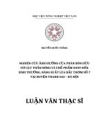 NGHIÊN cứu ẢNH HƯỞNG của PHÂN bón hữu cơ lục THẦN NÔNG và CHẾ PHẨM d409 đến SINH TRƯỞNG, NĂNG SUẤT lúa bắc THƠM số 7 tại HUYỆN THANH OAI – hà nội 