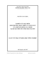 Nghiên cứu đặc điểm sinh trưởng, phát triển và năng suất của một số giống lúa thơm tại huyện Phổ Yên tỉnh Thái Nguyê
