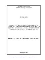 Nghiên cứu ảnh hưởng của mật độ rừng trồng đến tính chất vật lý và tính chất cơ học của gỗ keo lai (Acacia Hybrids) 7 tuổi tại huyện Phú Lương, tỉnh Thái Nguyên