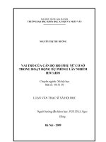 Vai trò của cán bộ hội phụ nữ cơ sở trong hoạt động dự phòng lây nhiễm HIV AIDS 