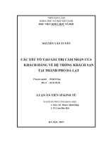 Các yếu tố tạo giá trị cảm nhận của khách hàng về hệ thống khách sạn tại thành phố Đà Lạt (LA tiến sĩ)