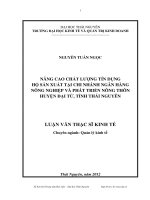 Nâng cao chất lượng tín dụng hộ sản xuất tại Chi nhánh Ngân hàng Nông nghiệp và Phát triển Nông thôn huyện Đại Từ, tỉnh Thái Nguyên