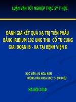 ĐÁNH GIÁ kết QUẢ xạ TRỊ TIỀN PHẪU BẰNG IRIDIUM 192 UNG THƯ  cổ tử CUNG GIAI đoạn IB   IIA tại BỆNH VIỆN k 