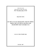 Kế thừa các giá trị đạo đức truyền thống trong việc xây dựng lối sống cho thanh niên Việt Nam hiện nay (LA tiến sĩ)