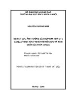 NGHIÊN cứu ẢNH HƯỞNG của hợp KIM hóa cr, v và QUÁ TRÌNH xử lý NHIỆT tới tổ CHỨC và TÍNH CHẤT của THÉP 15%mn 