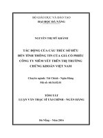 Tác động của cấu trúc sở hữu đến tính thông tin của giá cổ phiếu công ty niêm yết trên thị trường chứng khoán Việt Nam