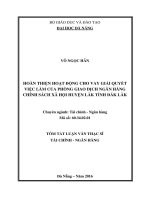 Hoàn thiện hoạt động cho vay giải quyết việc làm của Phòng Giao dịch Ngân hàng Chính sách Xã hội huyện Lăk tỉnh Đăk Lăk