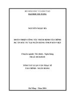 Hoàn thiện công tác thẩm định tài chính dự án đầu tư tại Ngân hàng TMCP Bản Việt