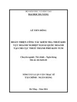 Hoàn thiện công tác Kiểm tra thuế khu vực Doanh nghiệp ngoài quốc doanh tại Chi cục Thuế thành phố Kon Tu