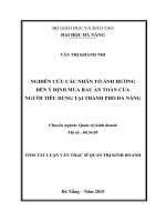 Nghiên cứu các nhân tố ảnh hưởng đến ý định mua rau an toàn của người tiêu dùng tại thành phố Đà Nẵng