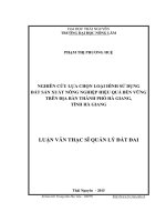Nghiên cứu lựa chọn loại hình sử dụng đất sản xuất nông nghiệp hiệu quả bền vững trên địa bàn thành phố Hà Giang, tỉnh Hà Giang (LV thạc sĩ)
