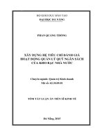 Xây dựng hệ tiêu chí đánh giá hoạt động quản lý quỹ ngân sách của Kho bạc Nhà nước