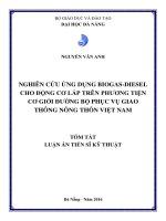 Nghiên cứu ứng dụng Biogas-Diesel cho động cơ lắp trên phương tiện cơ giới đường bộ phục vụ giao thông nông thôn Việt Nam