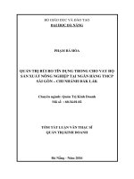 Quản trị rủi ro tín dụng trong cho vay hộ sản xuất nông nghiệp tại Ngân hàng TMCP Sài Gòn - Chi nhánh Đắk Lắk