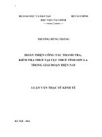 HOÀN THIỆN CÔNG tác THANH TRA, KIỂM TRA THUẾ tại cục THUẾ TỈNH sơn LA TRONG GIAI đoạn HIỆN NAY 