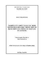 Nghiên cứu chiết tách, xác định thành phần hóa học trong một số dịch chiết của thân cây Mật gấu ở Cao Bằng