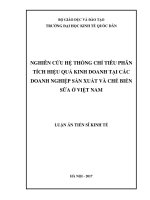 Nghiên cứu hệ thống chỉ tiêu phân tích hiệu quả kinh doanh tại các doanh nghiệp sản xuất và chế biến sữa ở việt nam