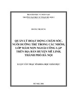 Quản lý hoạt động chăm sóc, nuôi dưỡng trẻ trong các nhóm, lớp mầm non ngoài công lập trên địa bàn huyện Mê Linh, thành phố Hà Nội